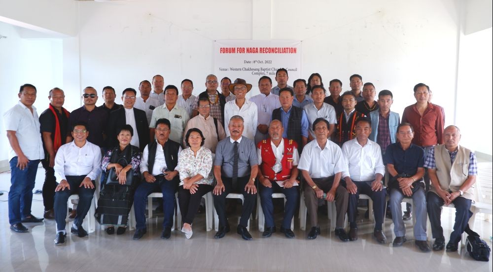 Members of Naga apex organisations, Churches organisations and FNR members pose for a picture after the meeting on October 8.